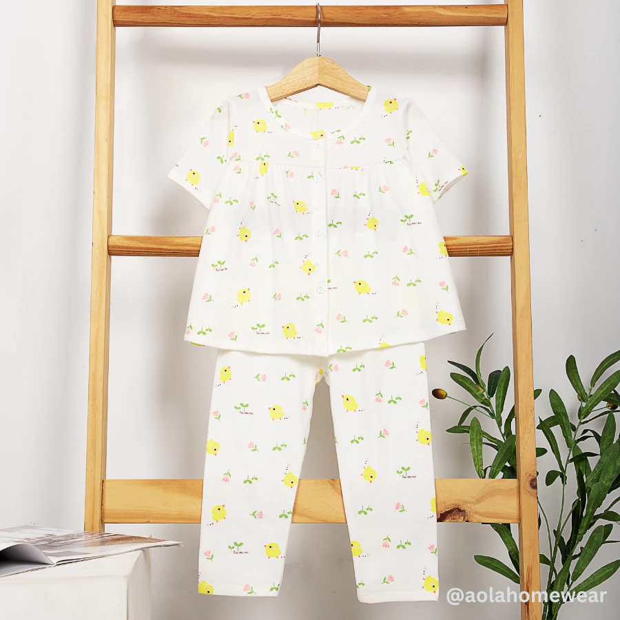 Đồ ngủ cho bé gái thun cotton babydoll Áo Lá Homewear A052, bộ dài tay bé gái mặc hè mát