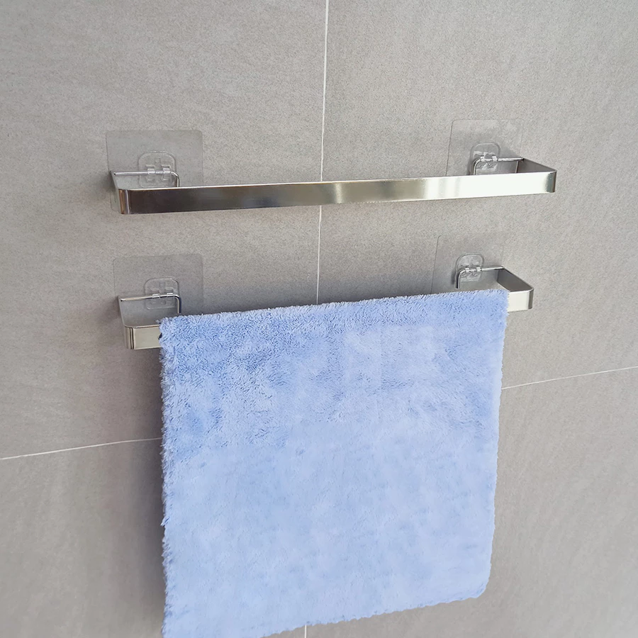 Giá treo khăn mặt dán tường, thanh giá kệ treo khăn tắm INOX có sẵn miếng dán tường _TKI