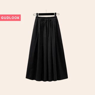 Chân Váy Dài basic Chữ A GUDLOOK Midi Trơn Basic 3 Màu Xếp Ly nhẹ