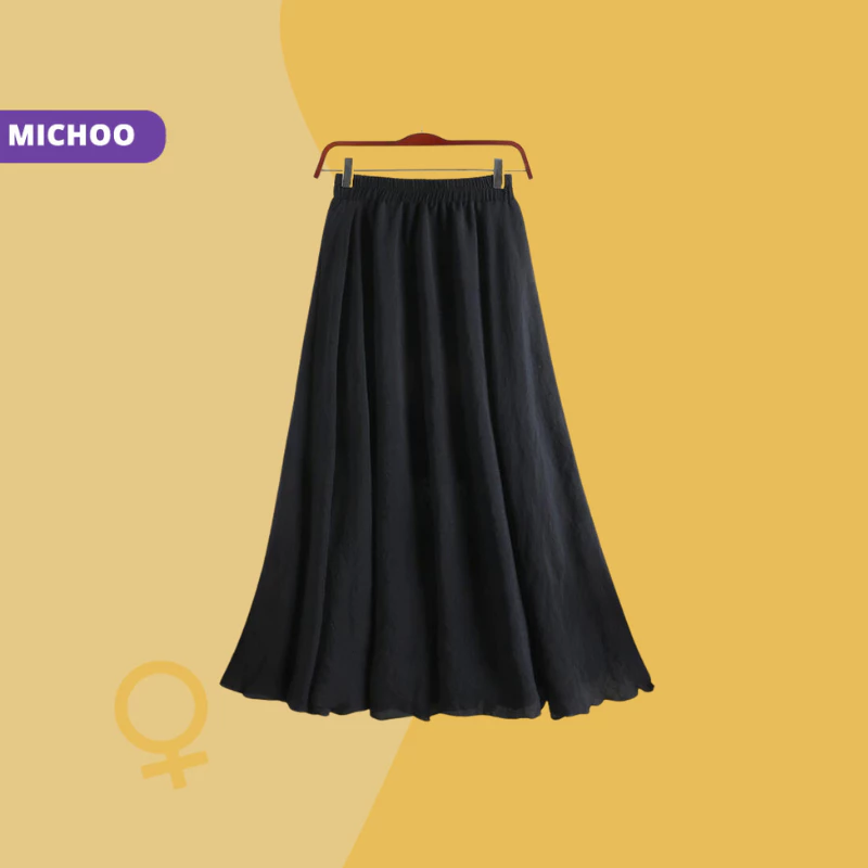 Chân Váy Midi Suông MICHOO Chất Thô Xếp Ly Xoè Basic