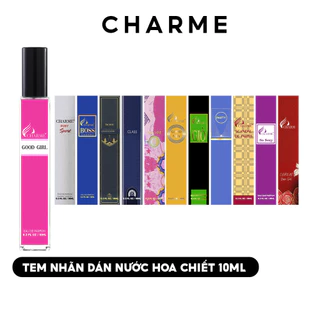 36 Tem nhãn dán nước hoa Charme chiết 10ml đã cắt sẵn tất cả các mùi - Kích thước 15mm x 80mm