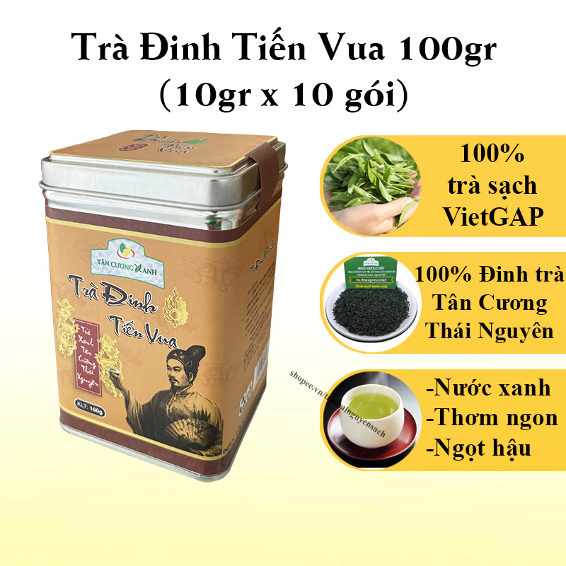 Trà Đinh Tân Cương Tiến Vua 100gram Hộp Thiếc - Trà Tân Cương Xanh Thượng Hạng Chính Hãng