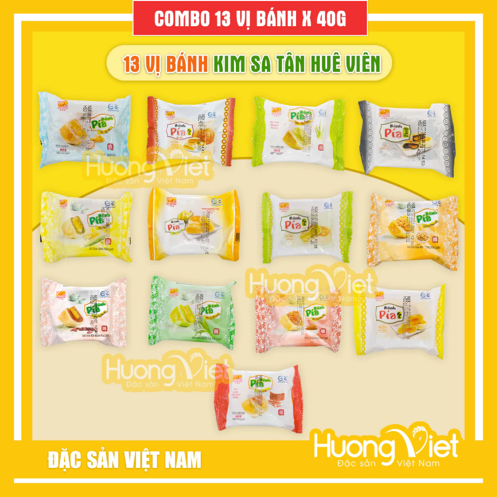 Combo 13 vị bánh pía kim sa mini 40g, đặc sản bánh pía Sóc Trăng Tân Huê Viên 13 bánh 13 vị