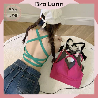 Áo croptop nữ cotton mút mỏng có thể tháo rời BRALUNE, áo ngực nữ dây lưng chéo cá tính mã 620