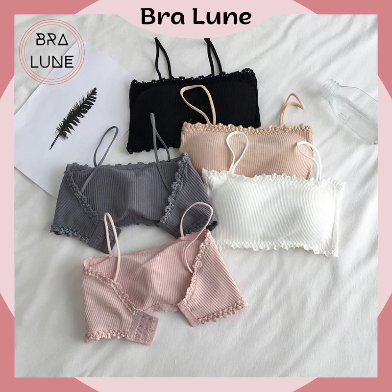 Áo bra nữ cotton viền ren mút mỏng có thể tháo rời BRALUNE, áo ống nữ dây mảnh tôn vòng 1 mã 621