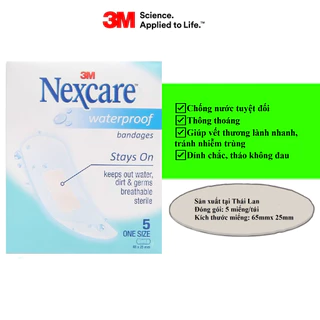 Băng cá nhân chống thấm nước Nexcare 3M WTP, 5 miếng/vỉ, sản xuất tại Thái Lan (Giá 1 vỉ)