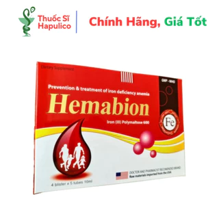 Hemabion giúp bổ sung sắt, acid folic giúp thai nhi phát triển khỏe mạnh cho phụ nữ mang thai - Hộp 20 ống