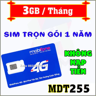 Sim MDT255A Mobifone Tốc Độ Cao 3GB/Tháng x 12 Tháng Free Không Cần Nạp - Sim Trọn Gói 1 Năm