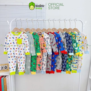 Bộ Dài Tay Bé Trai KIMCHIBABY Vải Cotton Borip Dư Xịn Hoạ Tiết Khủng Long, Đồ Bộ Cho Bé Mặc Thu Đông KCTD303