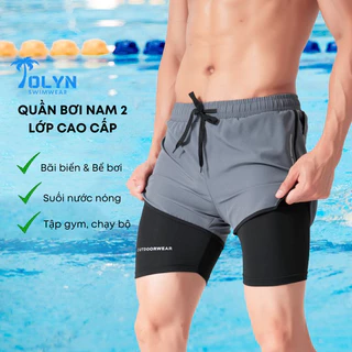 Quần bơi nam 2 lớp, quần tập gym, chạy bộ nam cao cấp TOLYN Quần đùi thể thao đi biển, bóng rổ, đạp xe nhanh khô KP036