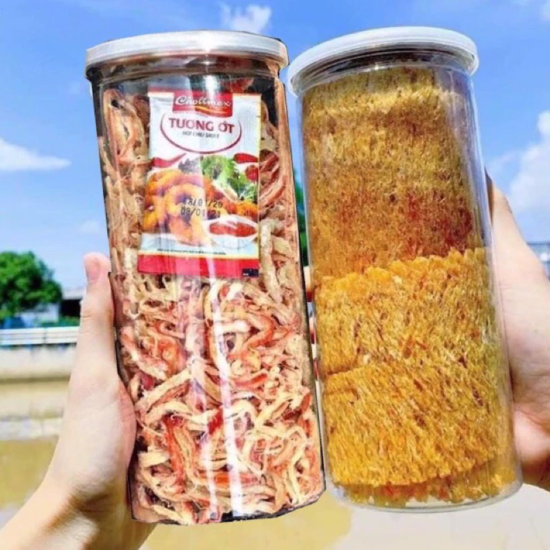 combo 2 hũ khô mực cán + mực sợi hấp dừa