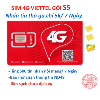Sim nghe gọi Viettel gói S5 ưu đãi 500 SMS chỉ 5K/7 ngày, Miễn phí tin nhắn, Hàng chính hãng