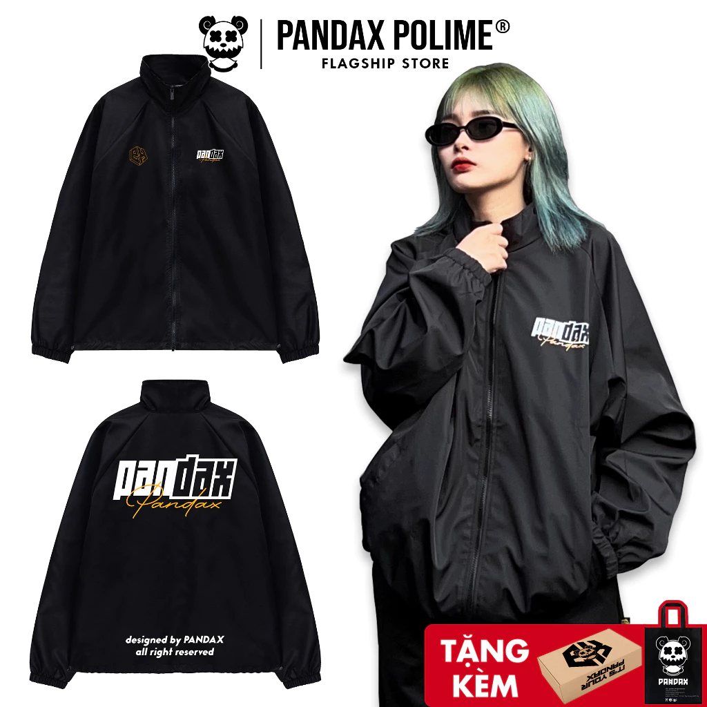 Áo khoác dù local brand nam nữ pandax big logo , áo khoác gió bigsize unisex , jacket form rộng cổ cao 2 lớp windbreaker