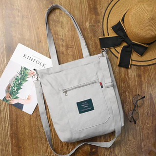 Túi tote T046 đeo vai, đeo chéo vải bố canvas nữ 2 dây đựng đồ đi học, đi chơi - Shop Basic 95