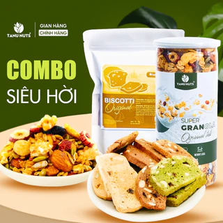 Combo granola siêu hạt 15% yến mạch 500g và bánh biscotti ăn kiêng túi 250g TANU NUTS