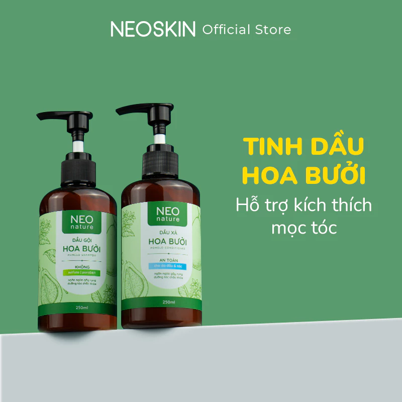 Bộ Đôi Dầu Gội Và Dầu Xả Chăm Sóc Tóc Tinh Dầu Hoa Bưởi, Giúp Tóc Mềm Mịn Chắc Khỏe Chống Gãy Rụng NEOSKIN 250ml