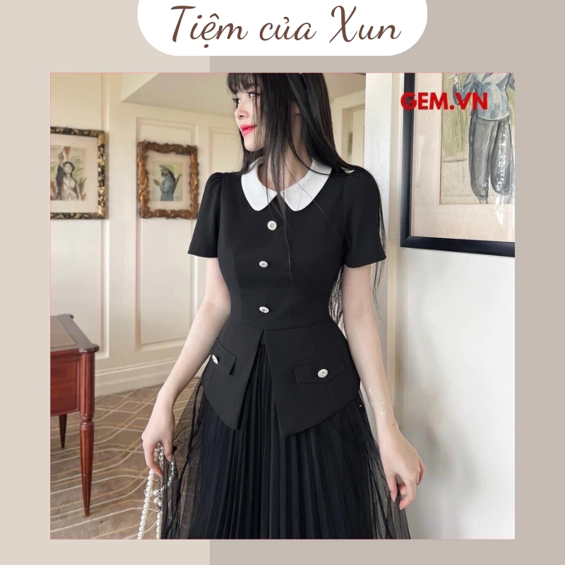 Áo Sơ Mi Peplum 2 Vạt Trước Phối 3 Khuy Siêu Sang