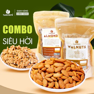 Combo 2 loại hạt dinh dưỡng gồm hạt óc chó vàng, hạt hạnh nhân sấy chín TANU NUTS