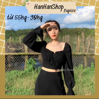 Áo Croptop Bigsize tay dài AC04 HanHanBigsize, Croptop Trễ Vai từ 55-90kg