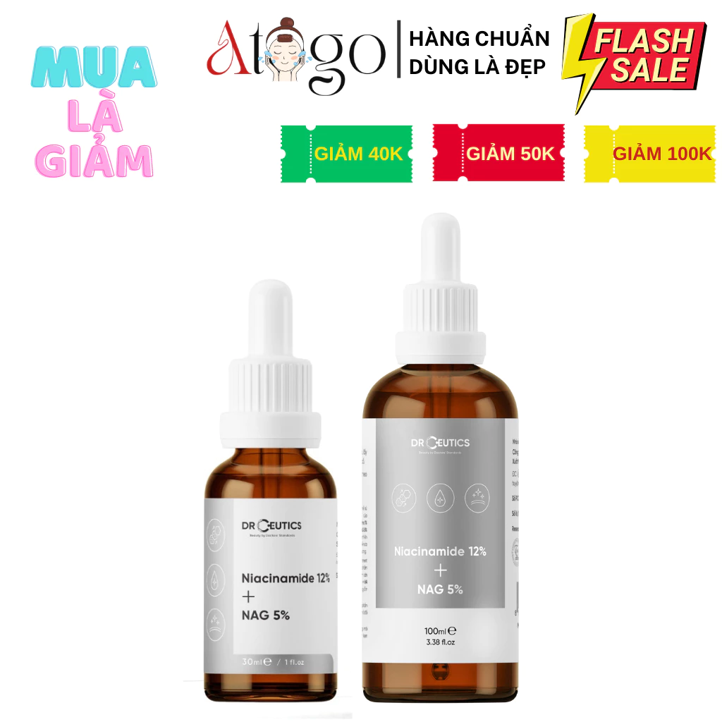 DrCeutics Serum Niacinamide 12% + NAG 5% (B3) Giảm Thâm Sáng Da Kiềm Dầu 30ml