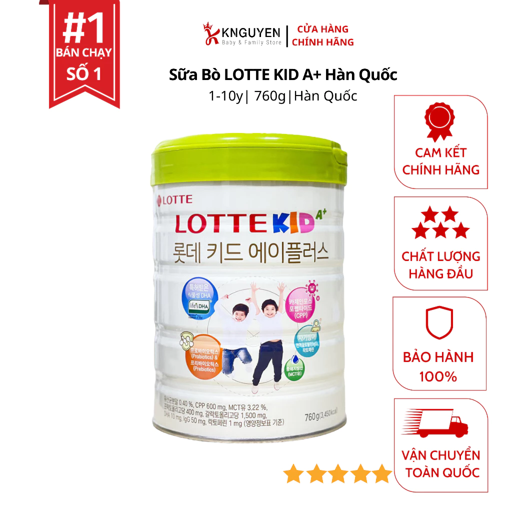 Sữa Lotte Kid A+ 760g Hàn Quốc chính hãng KNA