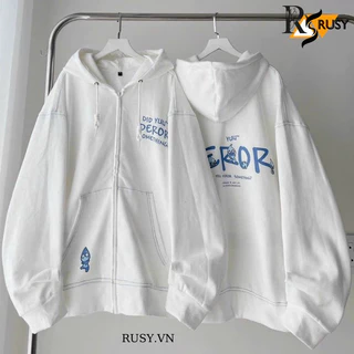 Hoodie Zip, Áo Khoác Nỉ Khóa Kéo In Chữ DEROR Nỉ Bông Form Rộng nam nữ mặc đẹp UNISEX Rusy