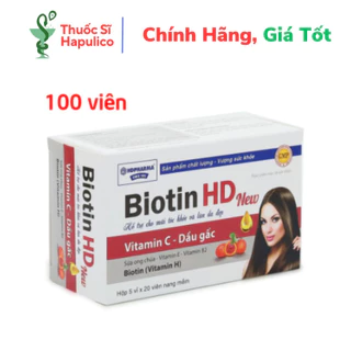 Viên uống Biotin HD New HDPHARMA dầu gấc giúp đẹp sáng da, giảm rụng tóc - Hộp 100 viên