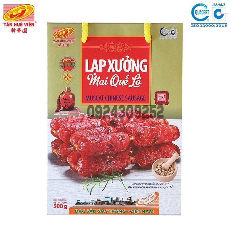 Lạp xưởng Mai Quế Lộ 4 sao tiêu Tân Huê Viên hộp (500gr)