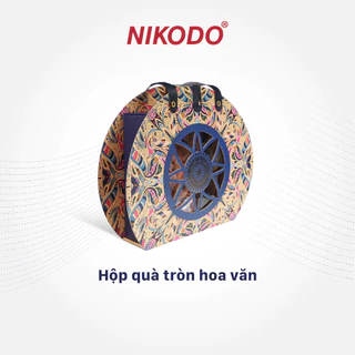 Hộp quà đựng yến cao cấp, cứng, quai da, in sắc nét hoa văn tròn - Đựng 100g yến hộp đài loan