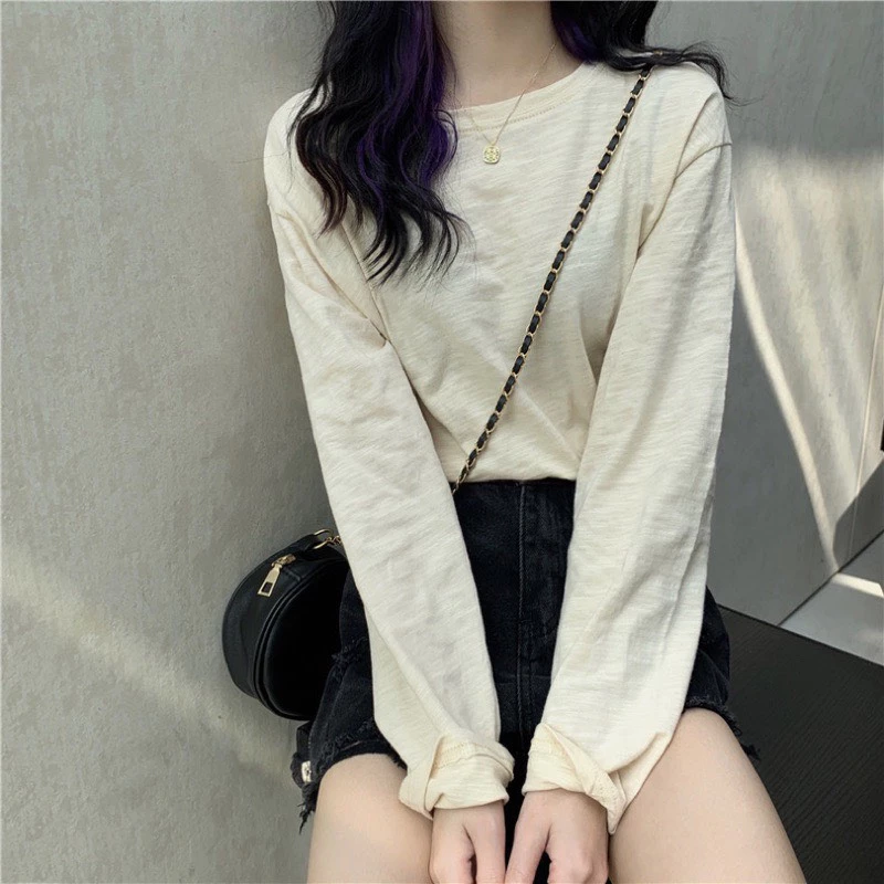 Áo thun xược tay dài cổ tròn nữ ALICEVN1990, chất xược cotton, thun giấy [có size lớn]