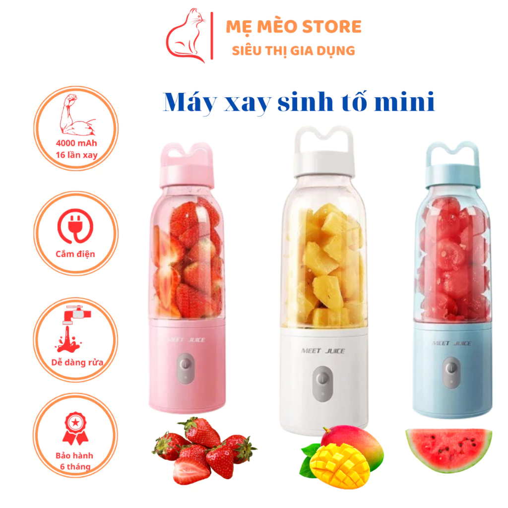 Máy xay sinh tố cầm tay Meet Juice Loại Tốt MEO , Máy Xay Sinh Tố Mini dùng điện 220V siêu khỏe, siêu êm, siêu bền