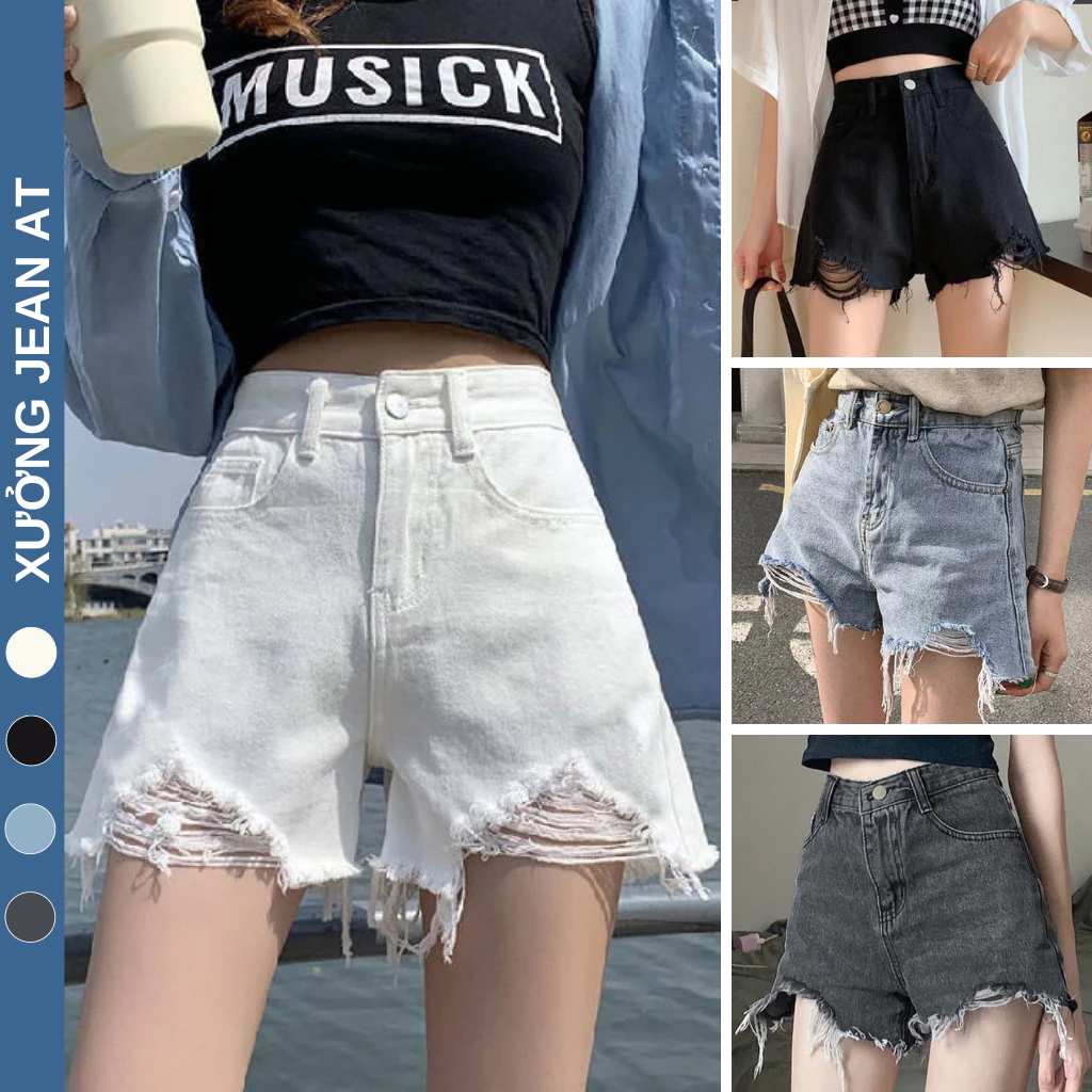 Quần Short Jean Nữ Cào Rách Lưng Cao Chất Bò, Quần Đùi Nữ Rách Phong Cách Hàn Quốc 4 Màu Cực Xinh 618