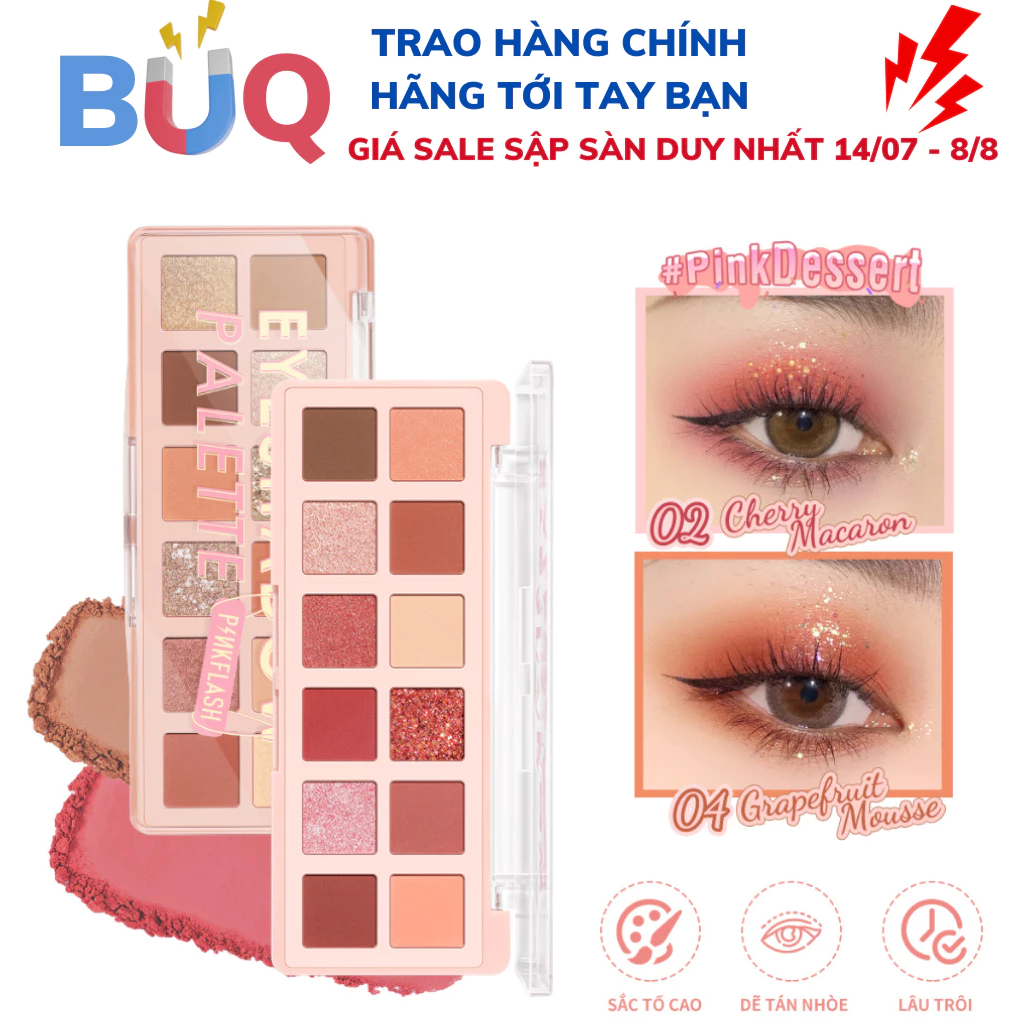 Bảng phấn mắt PINKFLASH PinkDessert độ lên màu cao nhũ ánh kim lâu trôi trang điểm đa năng 100g PF-E15