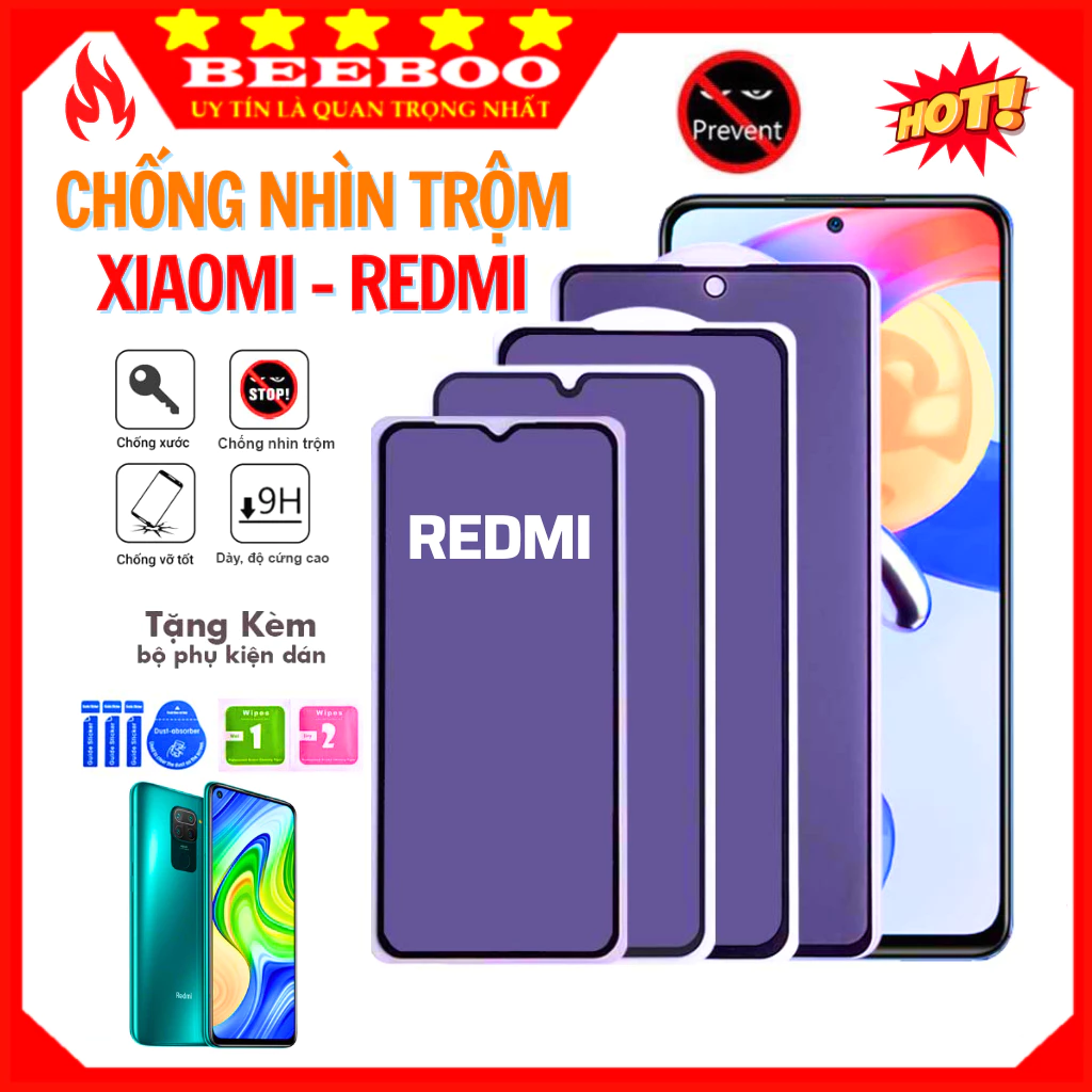 Kính cường lực chống nhìn trộm Redmi Note 14 13 12 12s 11 Pro 10 Pro 10C 12C A2+ K30 K40 K50 10A  A1 9A 9C 9T 8 7 5G