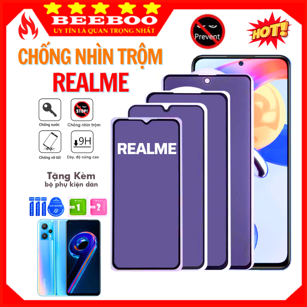 Kính cường lực chống nhìn trộm Realme C11 C35 C30s C33 C15 C17 C21-Y C25Y 6i 6 7 8 9 9i 9Pro 10 GT Neo 2T Q3 Pro Q5 Q3s