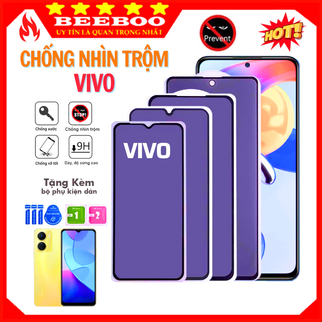 Kính cường lực chống nhìn trộm Vivo Y36 Y12s Y30 Y15a Y15s Y35 Y55 Y33s Y22s Y16 Y21 Y21s Y02s Y01 Y20s V25 V25e V23e