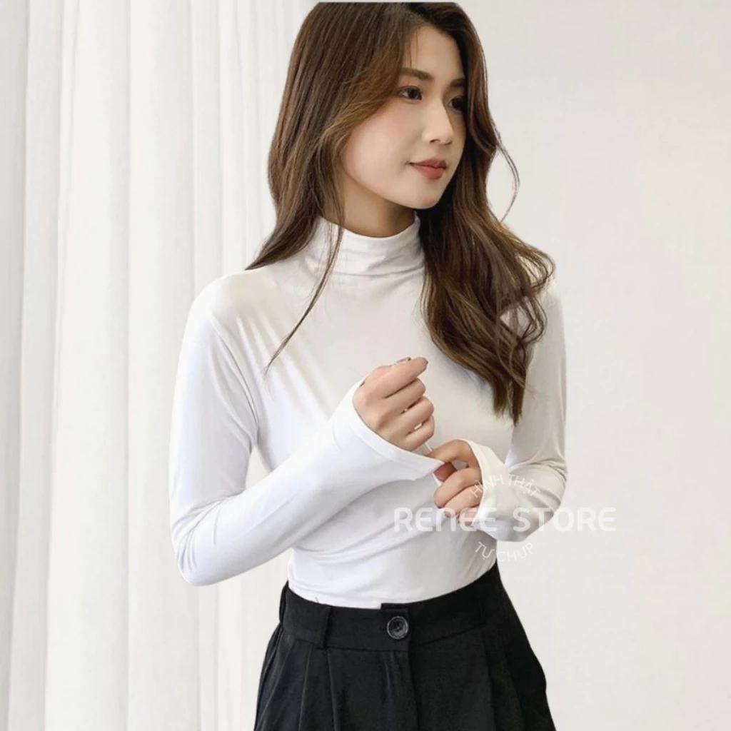 Áo giữ nhiệt nữ dài tay chất cotton co giãn lót nỉ cổ cao nhiều màu phong cách Hàn Quốc - A10
