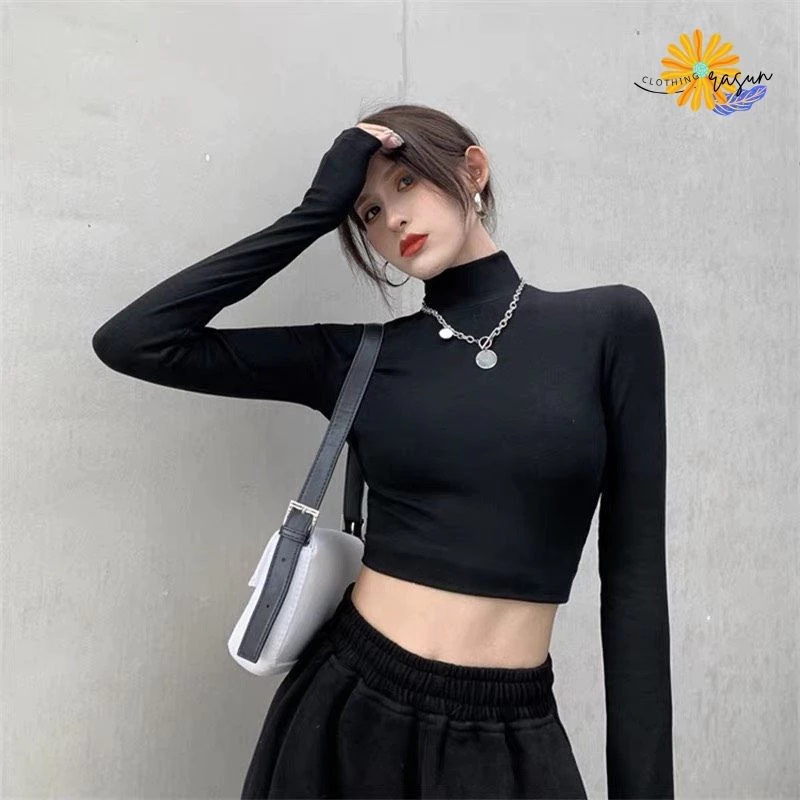 Áo Croptop Cổ Lọ Kiểu Dáng Ôm Chất Thun Lạnh Mịn Mát Ôm Body Rasun
