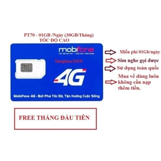 SIM 4G MOBIFONE PT70_ 01GB/NGÀY (FREE THÁNG ĐẦU)