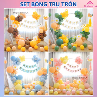 Set bóng trụ khung tròn trang trí sinh nhật cho bé gái bé trai, set trang trí tone màu pastel đẹp, trang trí sinh nhật