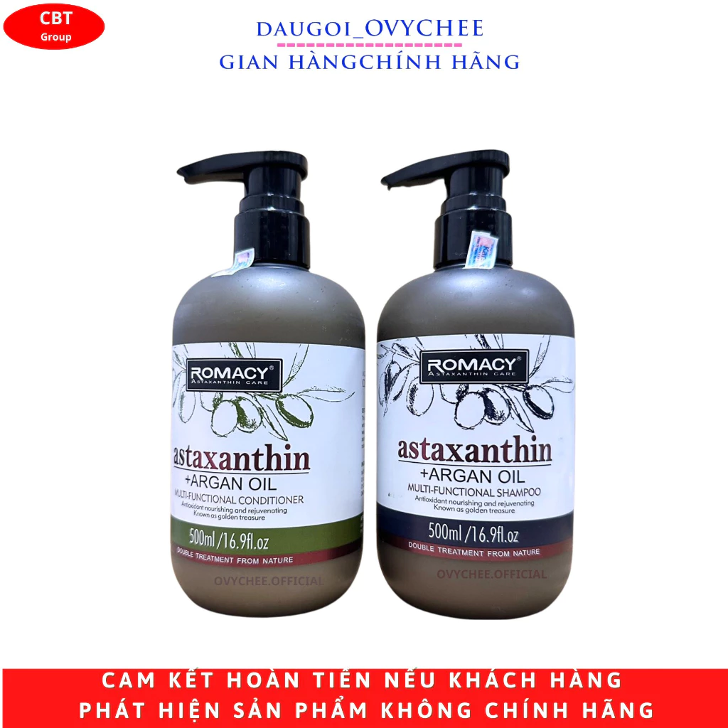 Dầu Gội Xả Dưỡng Sinh ROMACY ASTAXANTHIN ARGAN OIL 500ml Phục Hồi Chống Lão Hóa Tóc, Siêu Mềm Mượt