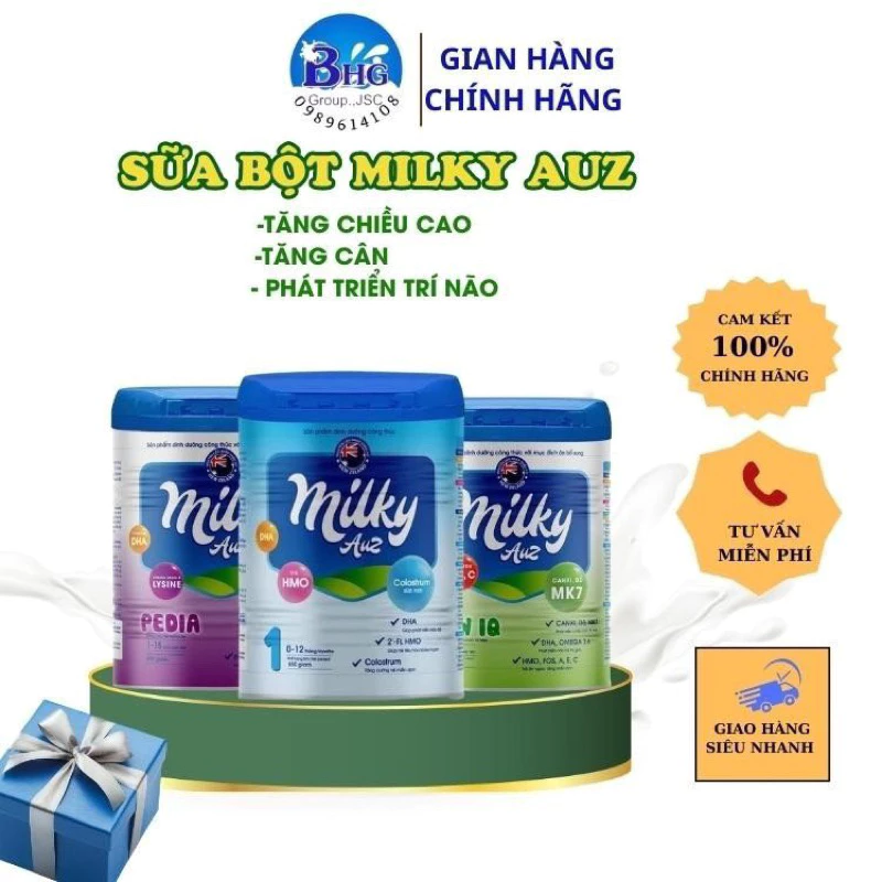 Sữa Bột Milky AuZ số 1, số 2, Pedia, Grow & IQ 850g - Tăng cân, phát triển trí não,tăng chiều cao,tiêu hoá tốt