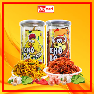 Combo 2 món đồ ăn vặt giá tốt, khô gà lá chanh, khô bò xé sợi (280gr/1 hũ)