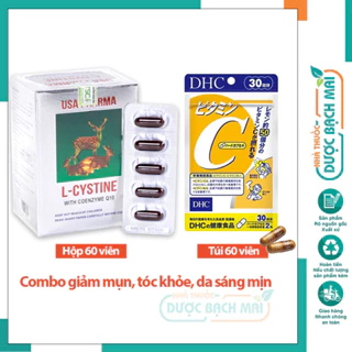 Lcystine Vitamin C Combo trắng da giúp đẹp da, giảm rụng tóc - Bổ sung vitamin c Coenzym Q10 L cistin DHC