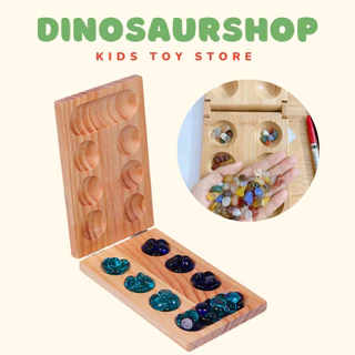 Đồ chơi Ô Ăn Quan bằng gỗ và đá sỏi sắc màu Dinosaur Toy đồ chơi truyền thống, kết nối gia đình, quà tặng sinh nhật bé