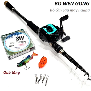 Bộ Cần Câu Máy Lure Bo wen Rút Gọn Máy Ngang Tặng Kèm Phụ Kiện 1m8-2m1-2m4