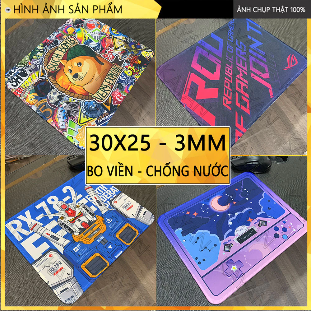 Lót chuột gaming văn phòng chống nước 30x25cm, dày 3mm, có bo viền chống trượt