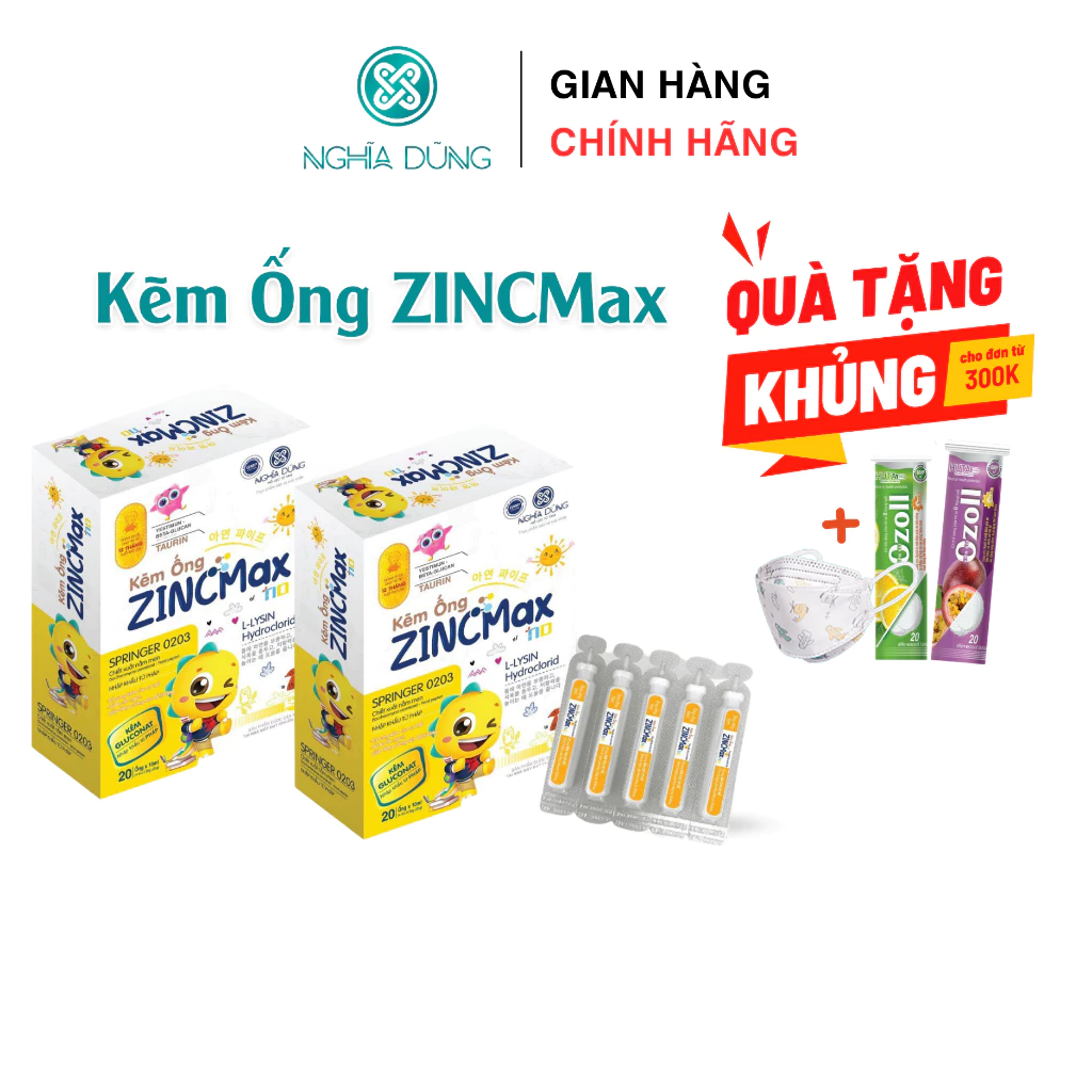 Kẽm hữu cơ cho bé ZINCMAX Nghĩa Dũng ( hộp 20 ống) giúp bé ăn ngon, giảm ốm vặt và tăng đề kháng