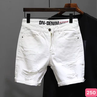 Quần short đùi jean nam màu trắng rách gối chất bò cao cấp co dãn 4 chiều cực đẹp, quần rin nam Havado M2 Mới