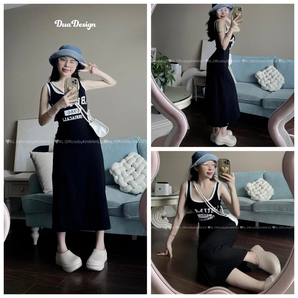 Váy Phông Dáng Dài Đầm Phông Dáng Suông 3 Lỗ Cotton Thoáng Mát Bầu 70kg cũng mặc được mẫu VAY3LO1986. D184
